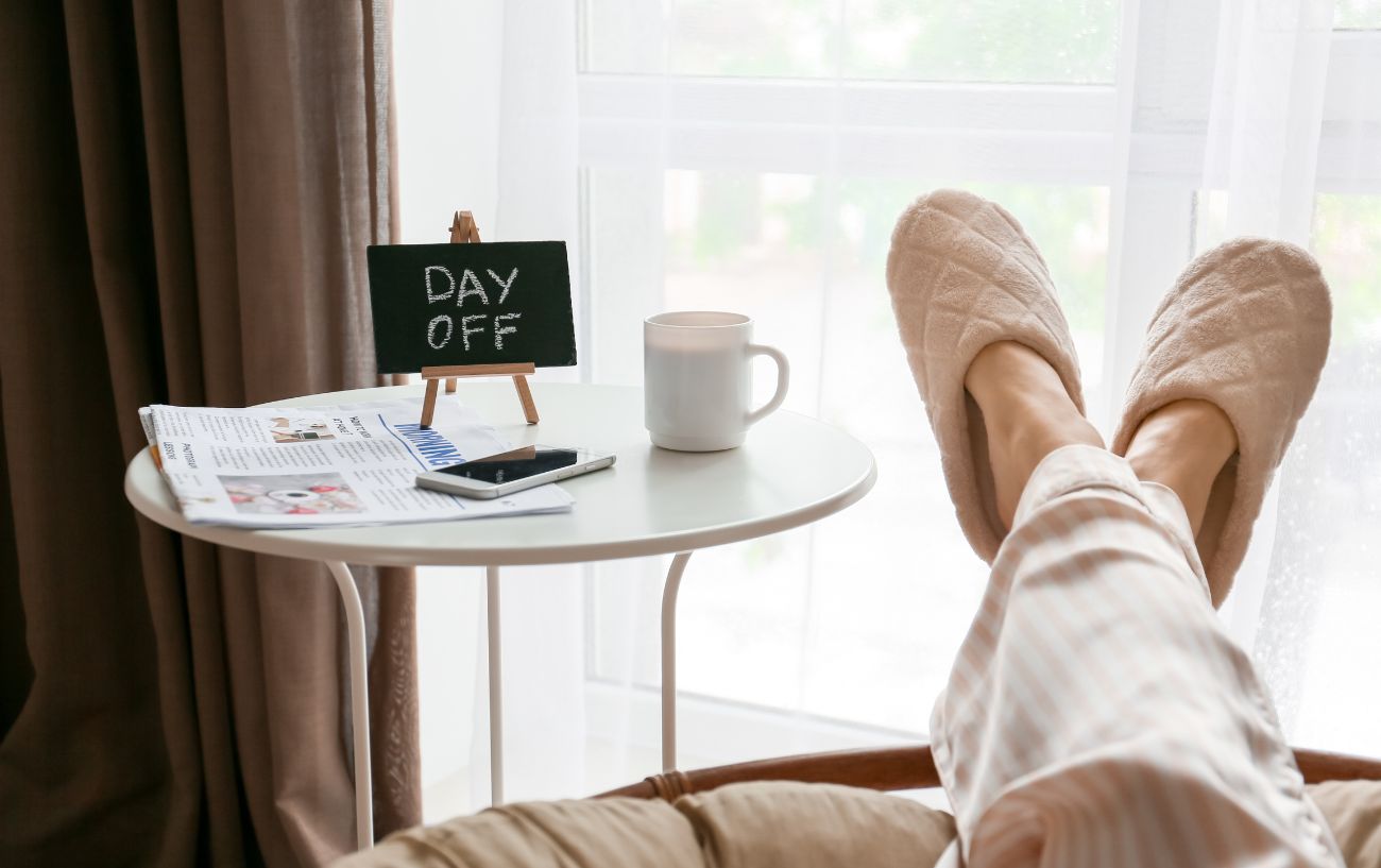 A person with their feet up resting.