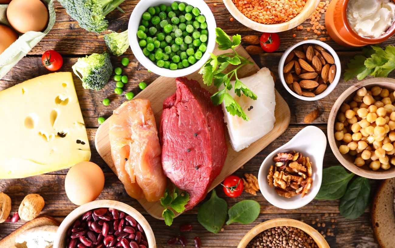 A variety of high protein foods for runners.